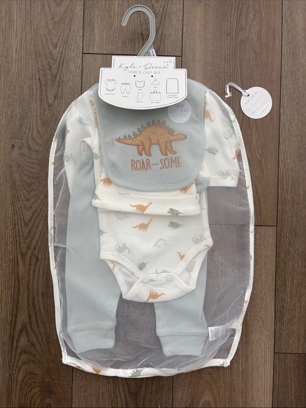 Kyle + Deena Sage & Beige Dino 3-Piece Baby Gift Set